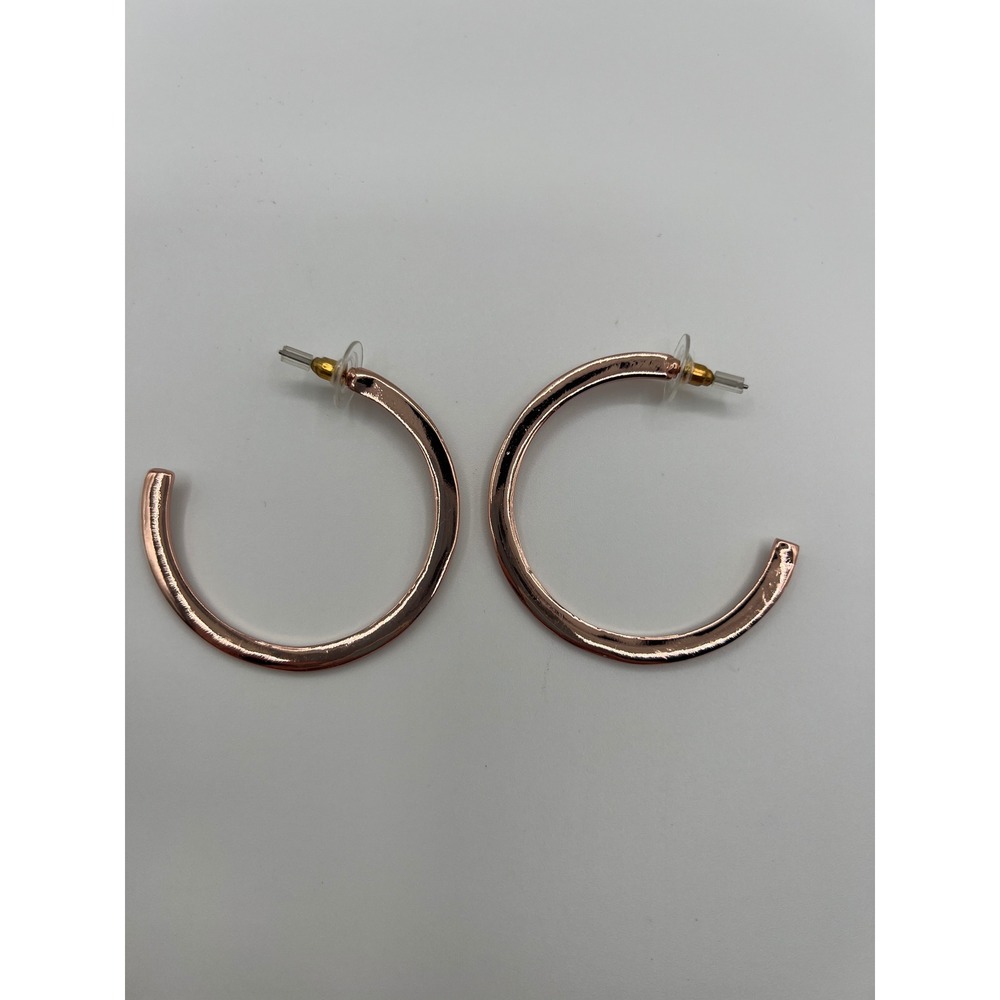Rose Gold Tone Glitter Inlay C-Hoop Earrings Post Back Lightweight Jewelry
